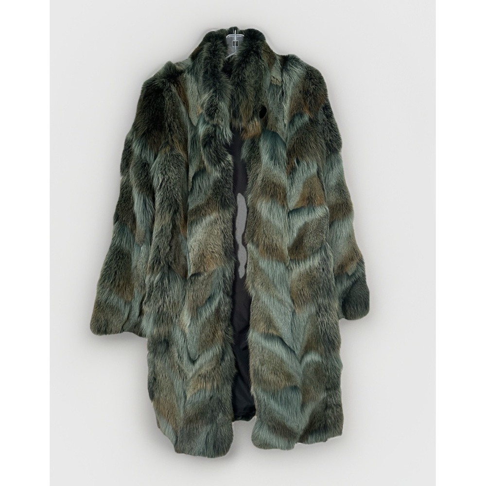 Dyed Coyote Fur Coat Long Mid Green Beautiful Unique Greece Sz XL Old Money